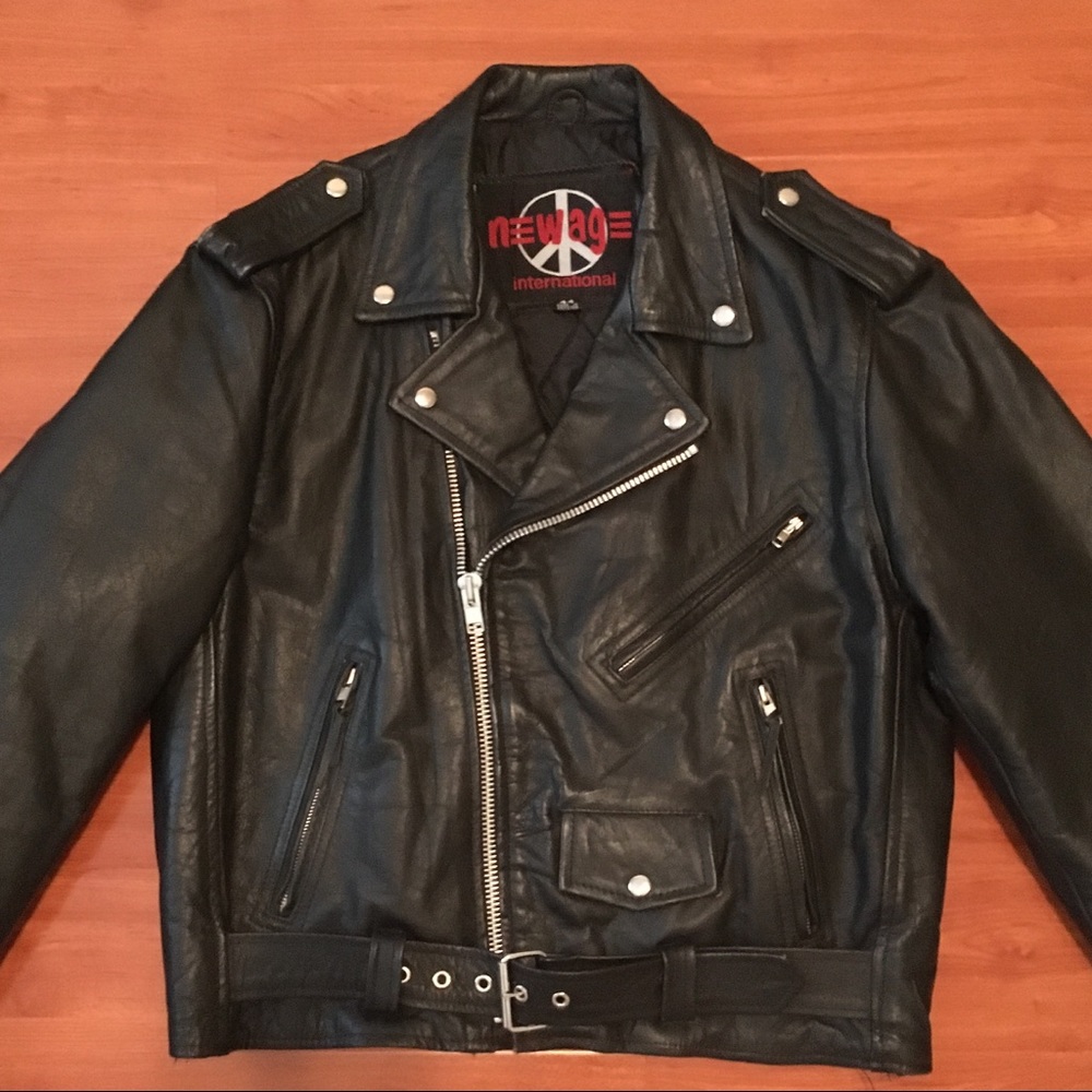 Vintage 100% Leather Moto Jacket, Size 44